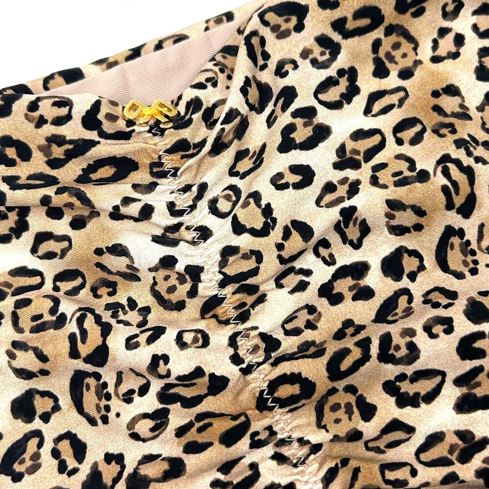 PilyQ PQ Leo Animal Print Ruched Full Swim Bikini Bottom Size S NWT - Picture 2 of 9
